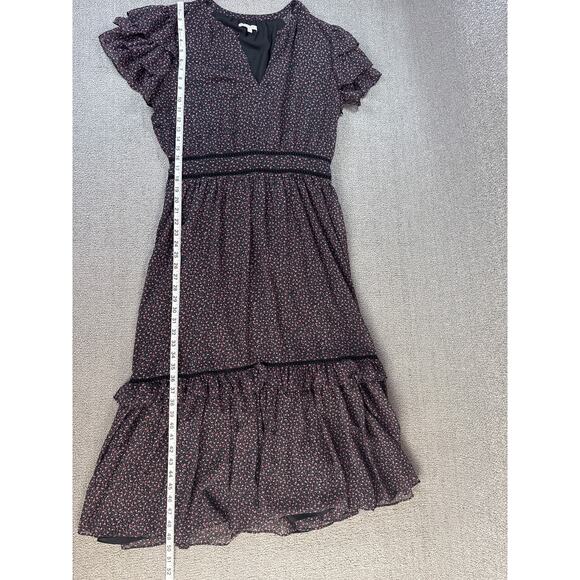 Rebecca Minkof Dress Ditsy Floral Tiered Maxi Prairie Cottagecore Black Sz Large - Picture 7 of 11